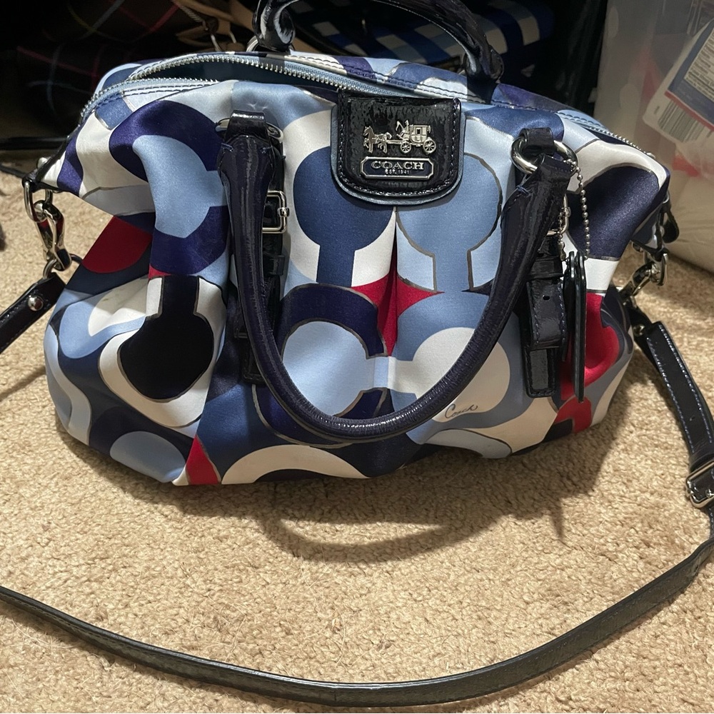 Large Blue multi colored coach bag
